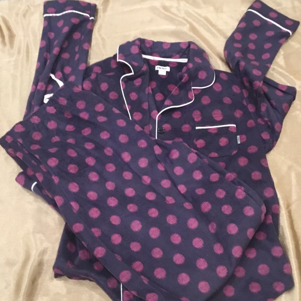 DKNY Navy and Pink Polka Dot Pajama Set